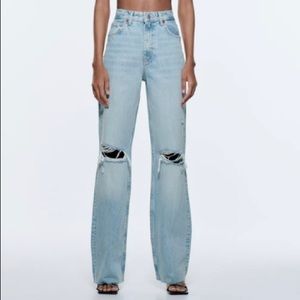Zara Ripped Wide Leg Jeans